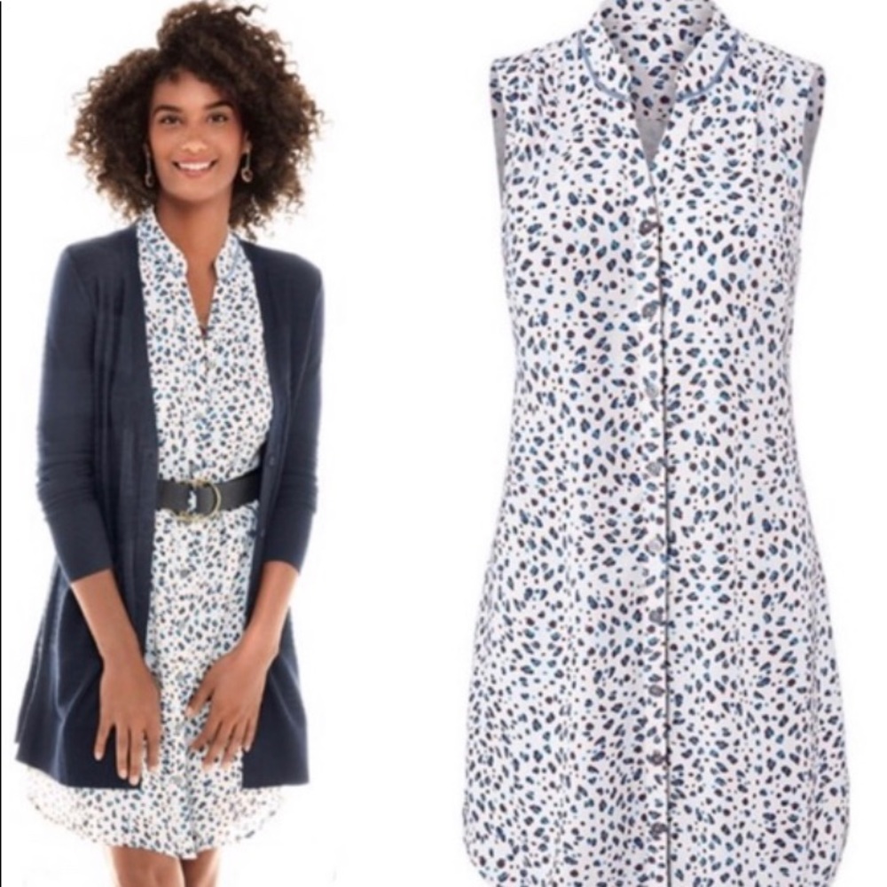 Cabi Camilla Blue Leopard Shirt Dress, Small